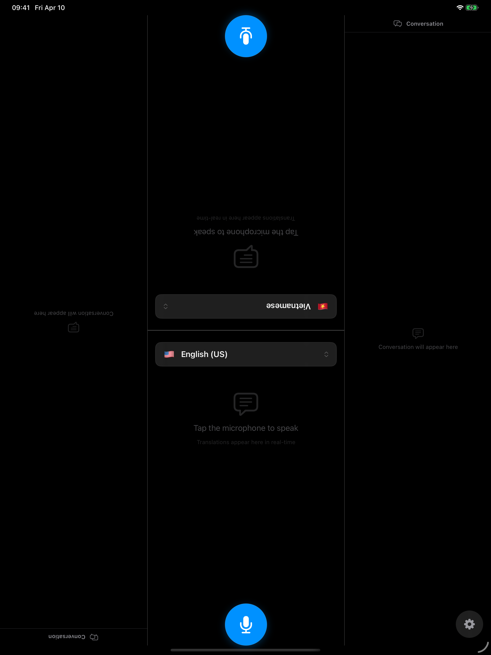 Split Speak iPad dark mode
